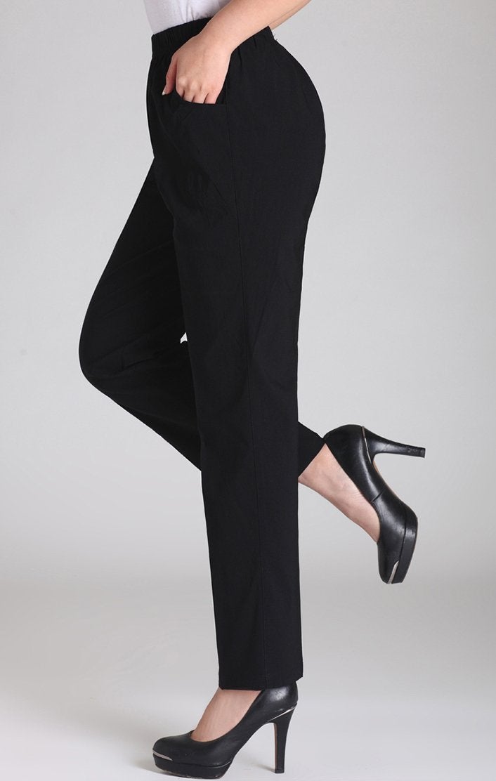 Soojun Womens Summer Elastic Waist Comfy Stretch Pull On Pants, Black, Large - Image 2